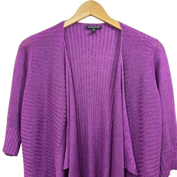 Eileen Fisher Linen Silk Purple Open Front Cardigan Sweater, PS - Picture 2 of 7